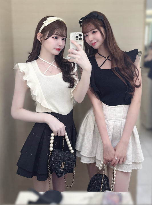 🇯🇵 JAPAN ♥ Cross-neck frilled-sleeve knitted top 絕美！交叉領荷葉邊袖針織上衣 jg2161
