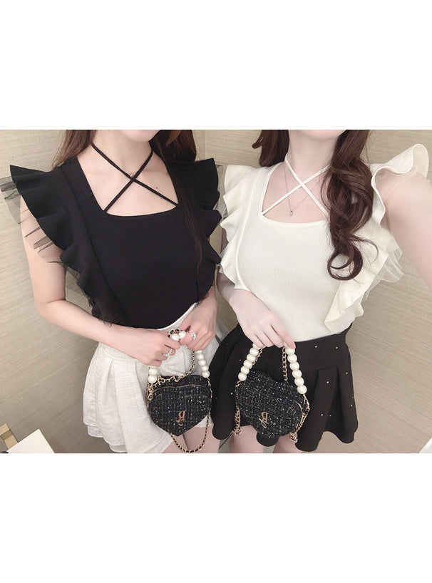 🇯🇵 JAPAN ♥ Cross-neck frilled-sleeve knitted top 絕美！交叉領荷葉邊袖針織上衣 jg2161