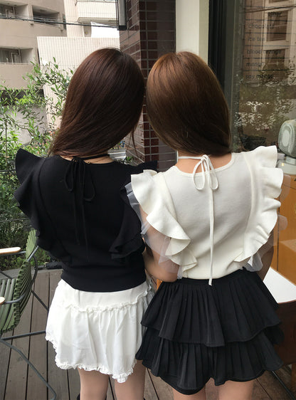 🇯🇵 JAPAN ♥ Cross-neck frilled-sleeve knitted top 絕美！交叉領荷葉邊袖針織上衣 jg2161