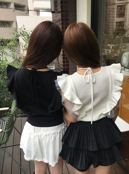 🇯🇵 JAPAN ♥ Cross-neck frilled-sleeve knitted top 絕美！交叉領荷葉邊袖針織上衣 jg2161