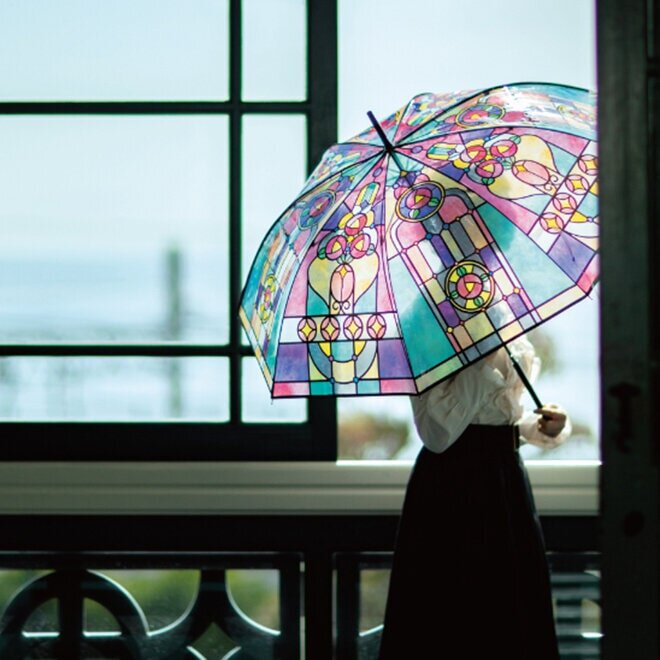 🇯🇵日本 YOU+MORE 彩繪玻璃圖案長柄雨傘 TAISHOU JIDAI NO RETORO NA DEZAIN フェリシモ 大正ロマンなステンドグラスの傘