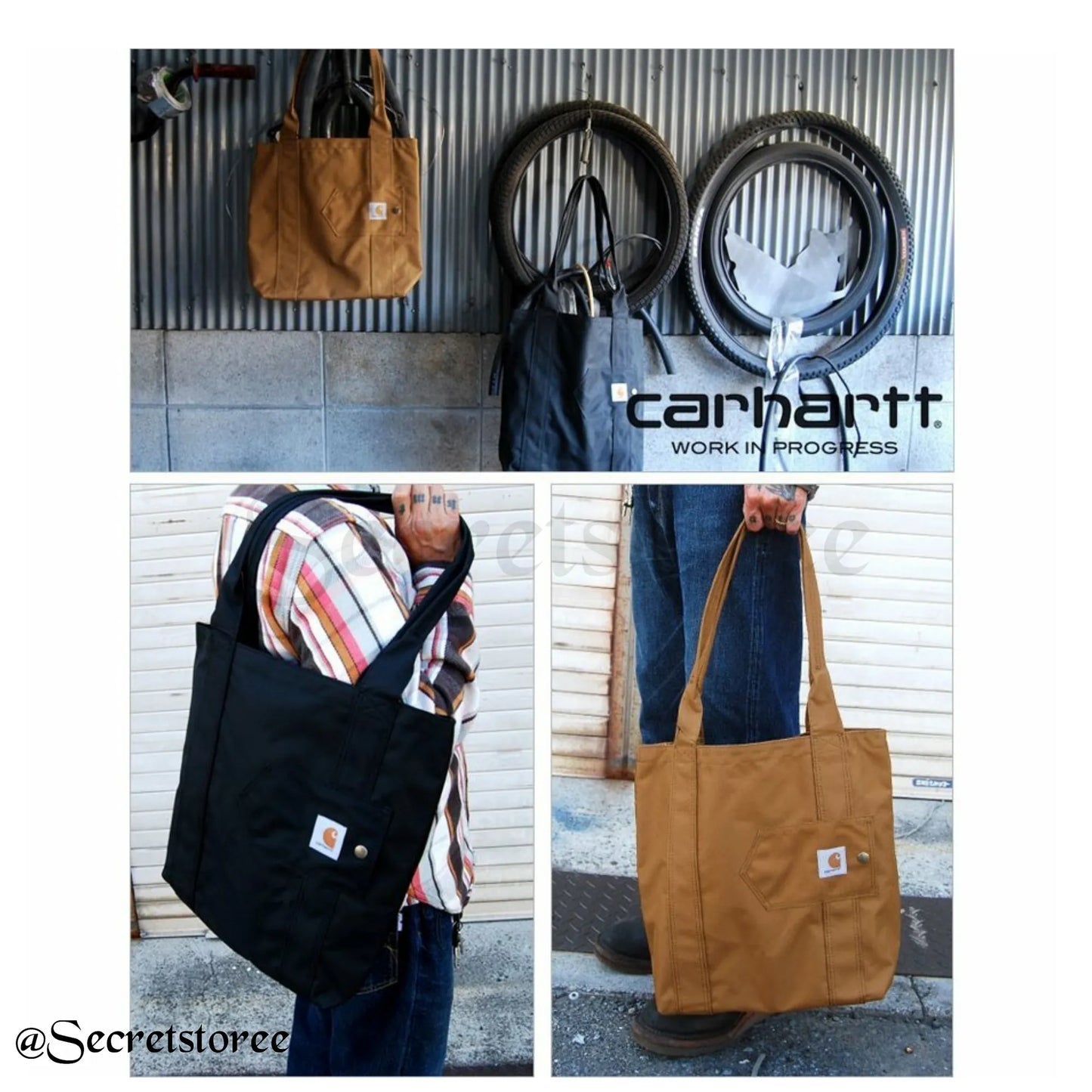 🇯🇵日本 CARHARTT Essential Tote Bag Work bag Tote カーハート トートバッグ トレードシリーズ　ワークバッグ　キャンバスパック マザーズバック ブラウン ブラック　通勤 通学