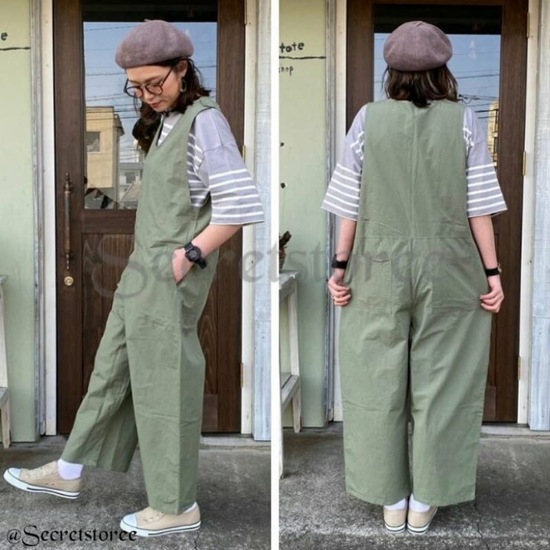 🇯🇵日本 ￨百搭寬鬆簡約休閒style｜oversized 寬鬆簡約棉麻連身褲（3色入）Jumpsuit