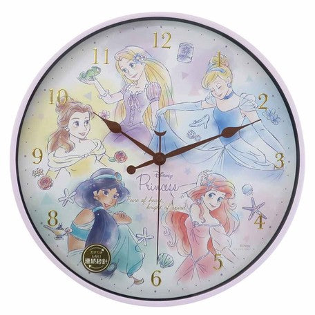 🇯🇵日本 DISNEY 水彩公主集合連續秒針圓形掛牆鐘 princess wall clock ディズニー インデックスウォールクロック プリンセス