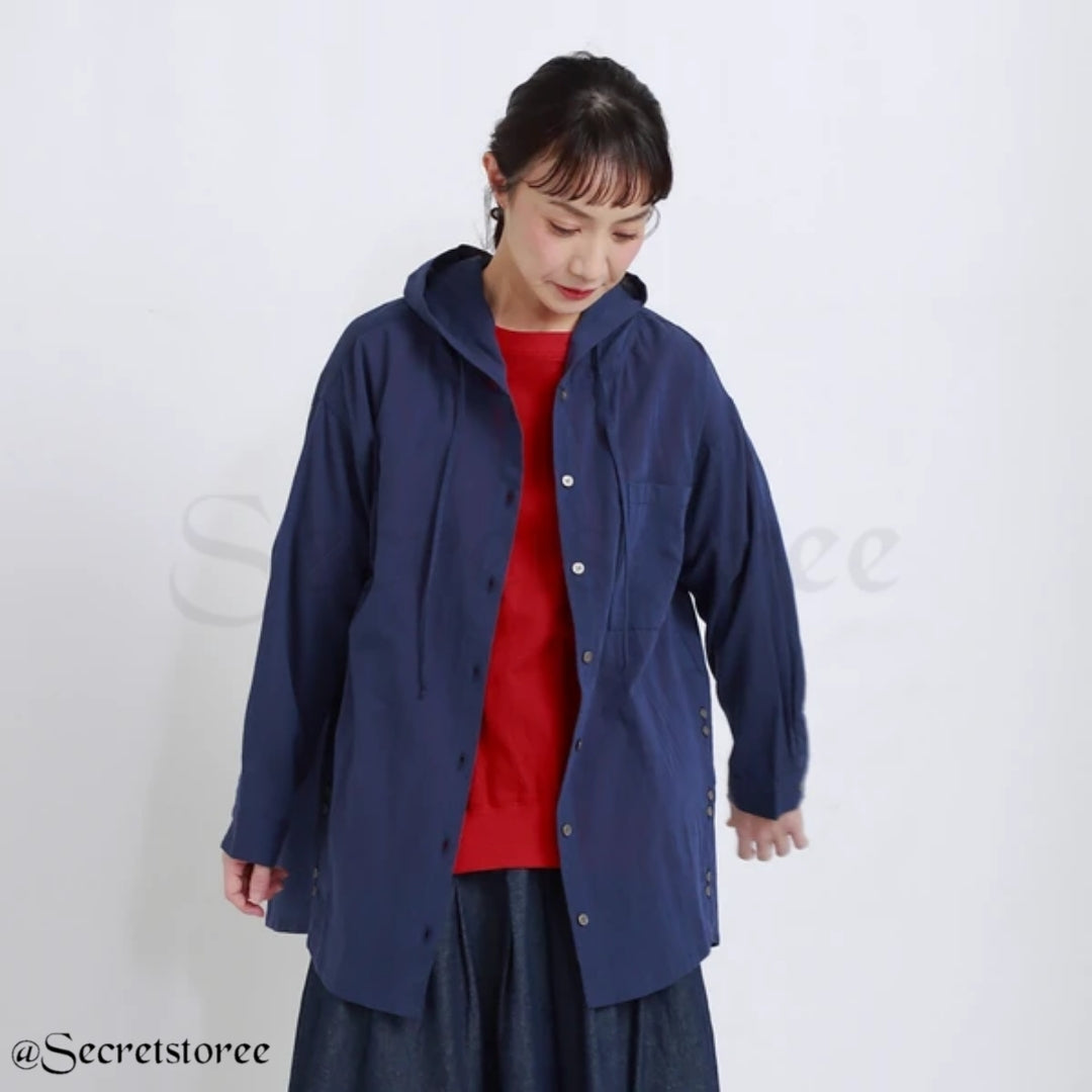 🇯🇵日本 ￨ 連帽純棉短身薄外套 Hooded Haori Coat SS-NAR1364 シングルガーゼフード付き羽織コート