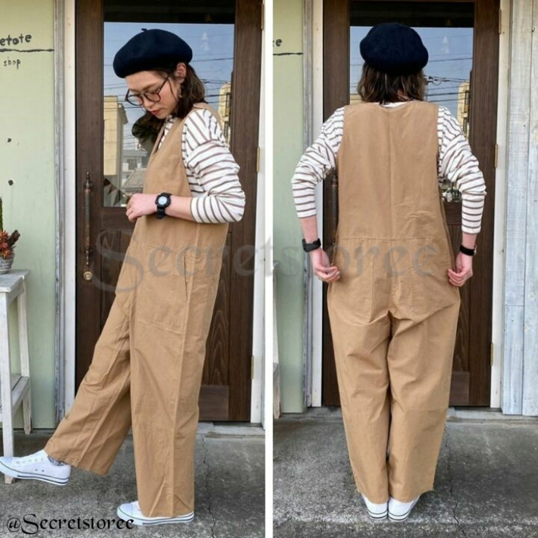 🇯🇵日本 ￨百搭寬鬆簡約休閒style｜oversized 寬鬆簡約棉麻連身褲（3色入）Jumpsuit