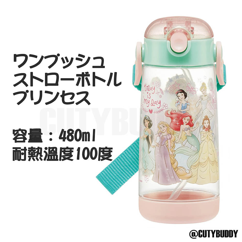 🇯🇵日本 DISNEY 公主連飲管水樽 princess water bottle with straw 480ml  プリンセス  ワンプッシュストローボトル 水筒